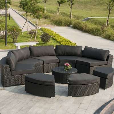 Inexpensive outdoor semicircle sofas rattan wicker patio garden sofa set furniture