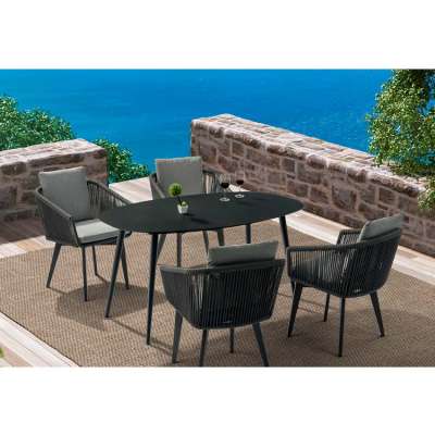 Indoor or outdoor aluminum and rattan dining table and chairs oval or rectangle shape