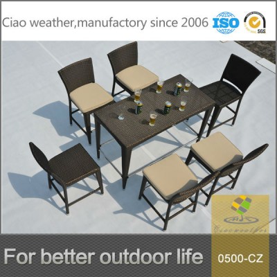 Wholesale 7 pcs rattan patio bar table set PE wicker garden bar stools