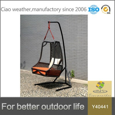 Outdoor cane swing hanging egg chair with cushion